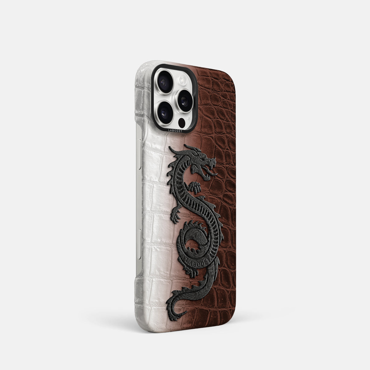Dark Brown iPhone 16 Pro Classic Case Himalayan Crocodile with Black Metal -2 | Dark-Brown-Black