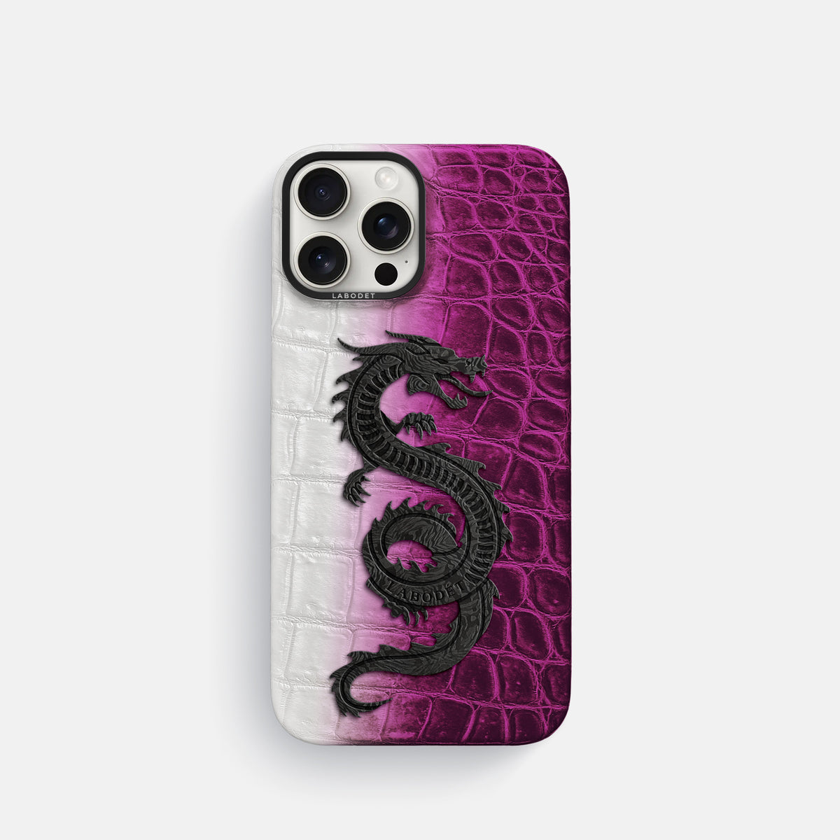 Fuchsia iPhone 16 Pro Classic Case Himalayan Crocodile with Black Metal -1 | Fuchsia-Black