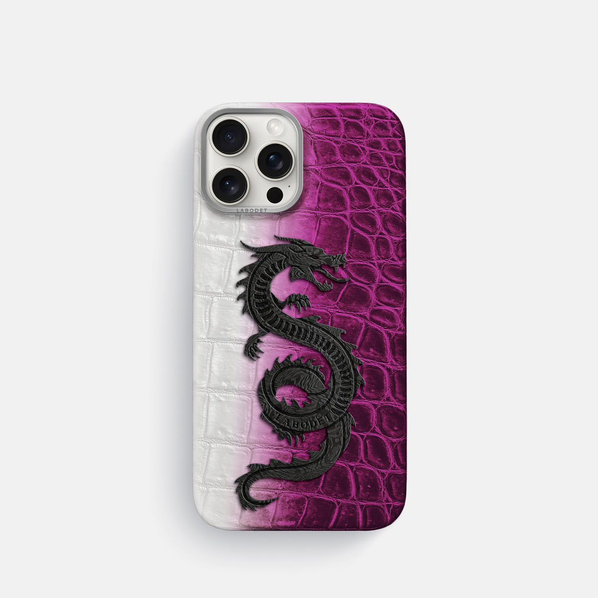 Fuchsia iPhone 16 Pro Classic Case Himalayan Crocodile with Steel Metal -1 | Fuchsia-Steel