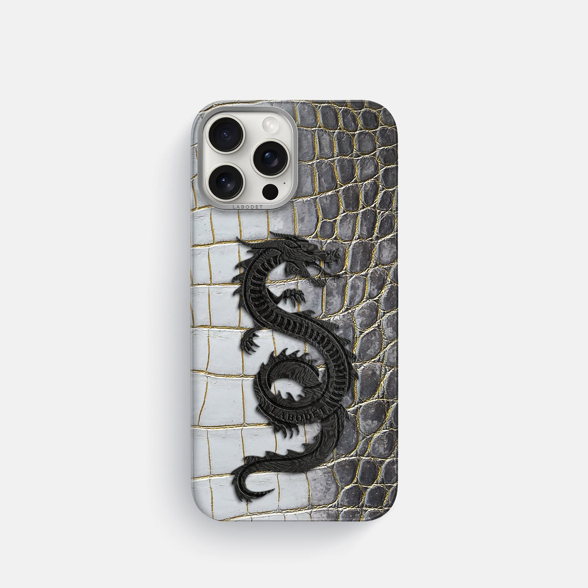 Gold iPhone 16 Pro Classic Case Himalayan Crocodile with Steel Metal -1 | Gold-Steel
