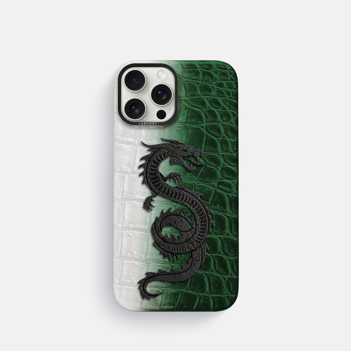Green iPhone 16 Pro Classic Case Himalayan Crocodile with Black Metal -1 | Green-Black