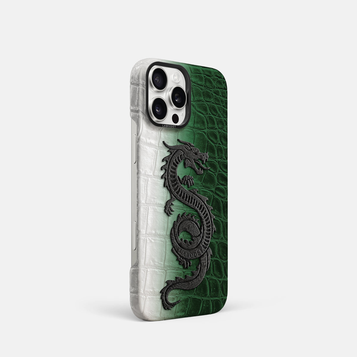 Green iPhone 16 Pro Classic Case Himalayan Crocodile with Black Metal -2 | Green-Black