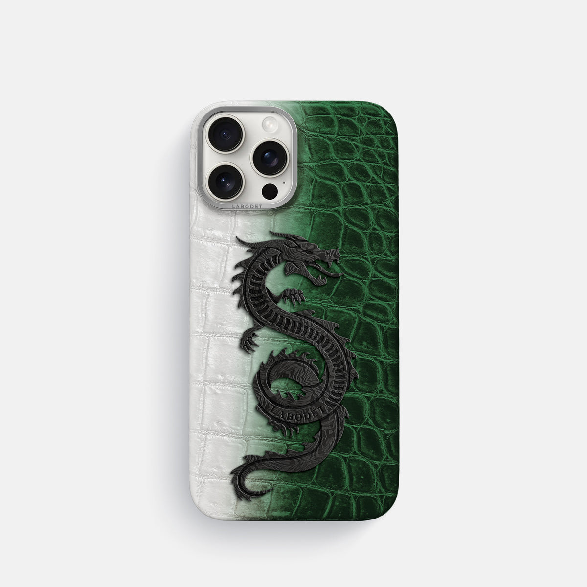 Green iPhone 16 Pro Classic Case Himalayan Crocodile with Steel Metal -1 | Green-Steel