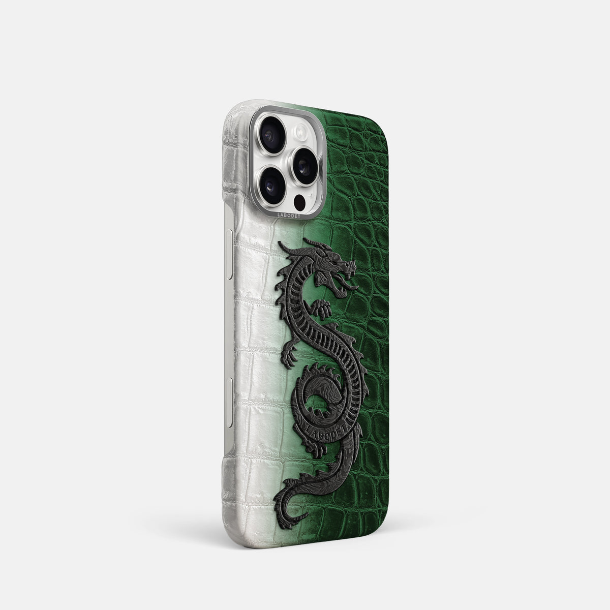 Green iPhone 16 Pro Classic Case Himalayan Crocodile with Steel Metal -2 | Green-Steel