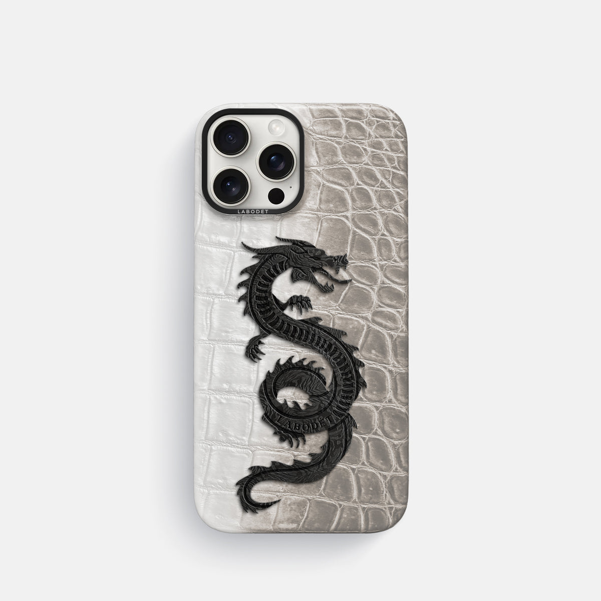 Grey iPhone 16 Pro Classic Case Himalayan Crocodile with Black Metal -1 | Grey-Black