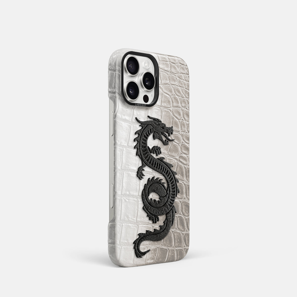 Grey iPhone 16 Pro Classic Case Himalayan Crocodile with Black Metal -2 | Grey-Black