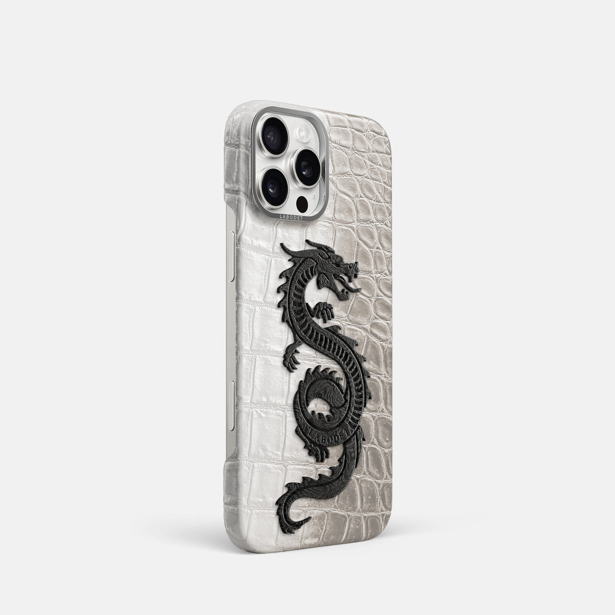 Grey iPhone 16 Pro Classic Case Himalayan Crocodile with Steel Metal -2 | Grey-Steel