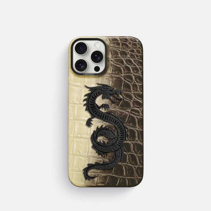 Natural iPhone 16 Pro Classic Case Himalayan Crocodile with Black Metal -1 | Natural-Black