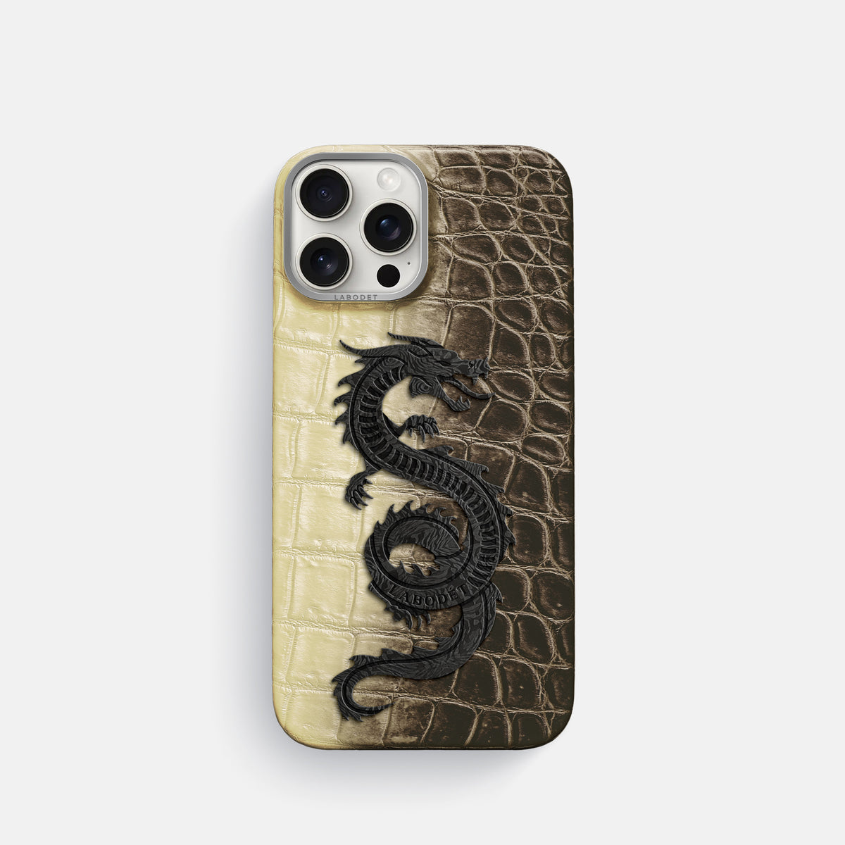 Natural iPhone 16 Pro Classic Case Himalayan Crocodile with Steel Metal -1 | Natural-Steel