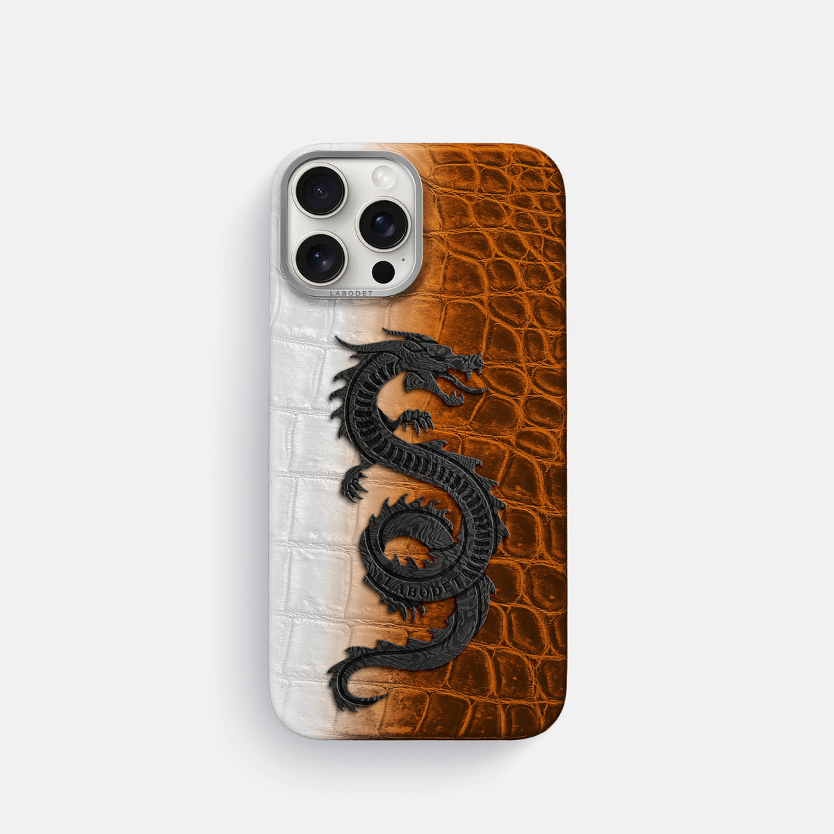Orange iPhone 16 Pro Classic Case Himalayan Crocodile with Steel Metal -1 | Orange-Steel
