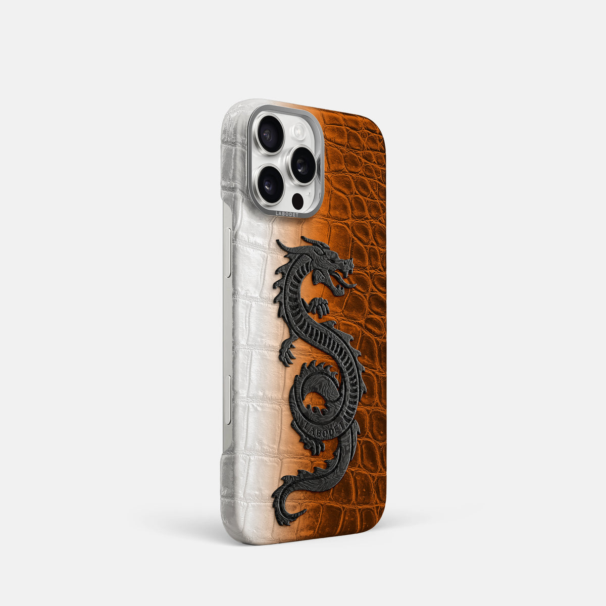 Orange iPhone 16 Pro Classic Case Himalayan Crocodile with Steel Metal -2 | Orange-Steel