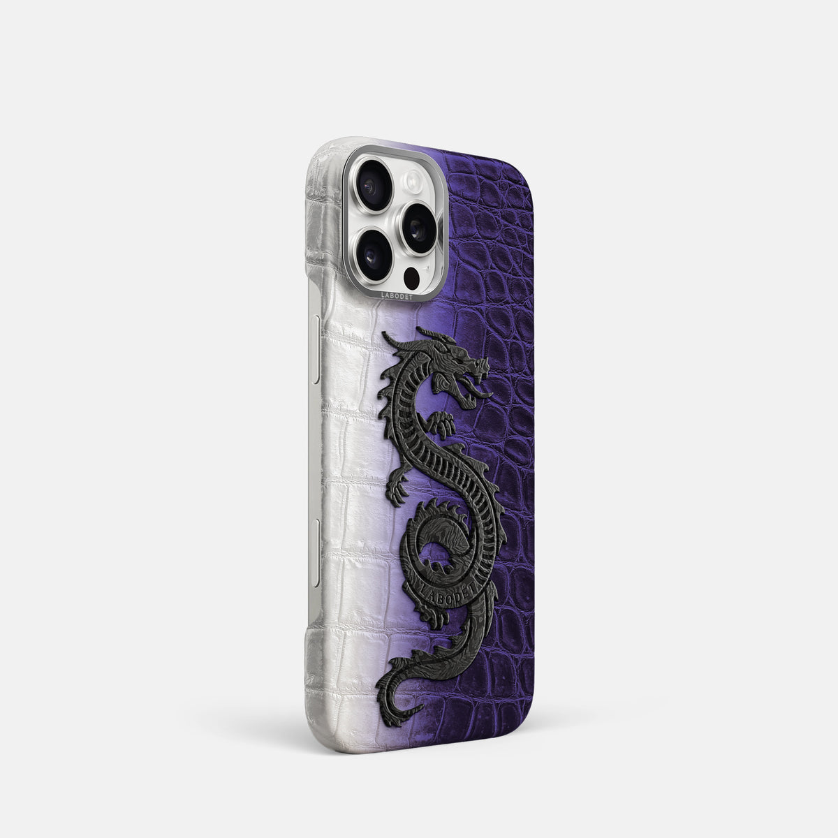 Purple iPhone 16 Pro Classic Case Himalayan Crocodile with Steel Metal -2 | Purple-Steel