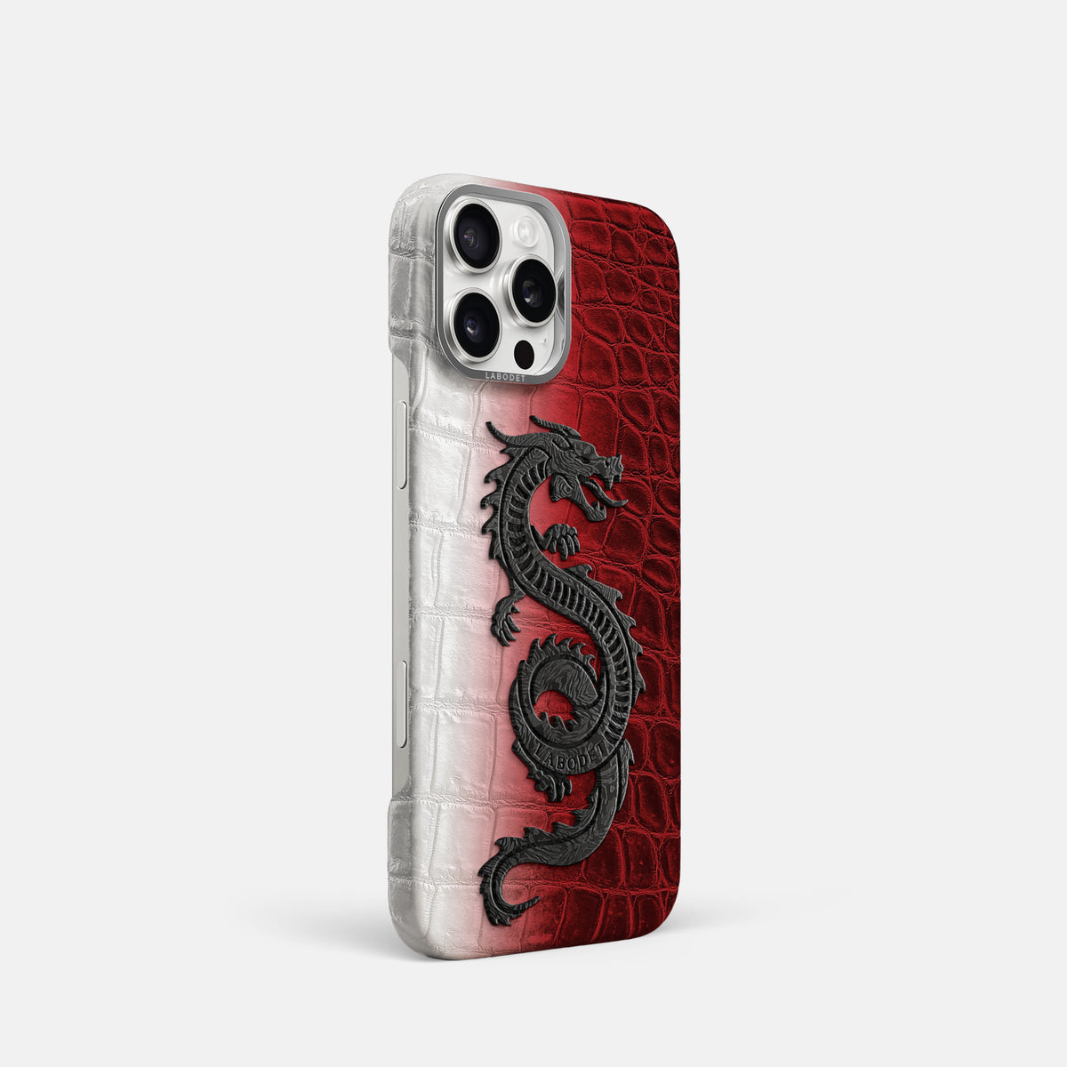 Red iPhone 16 Pro Classic Case Himalayan Crocodile with Steel Metal -2 | Red-Steel
