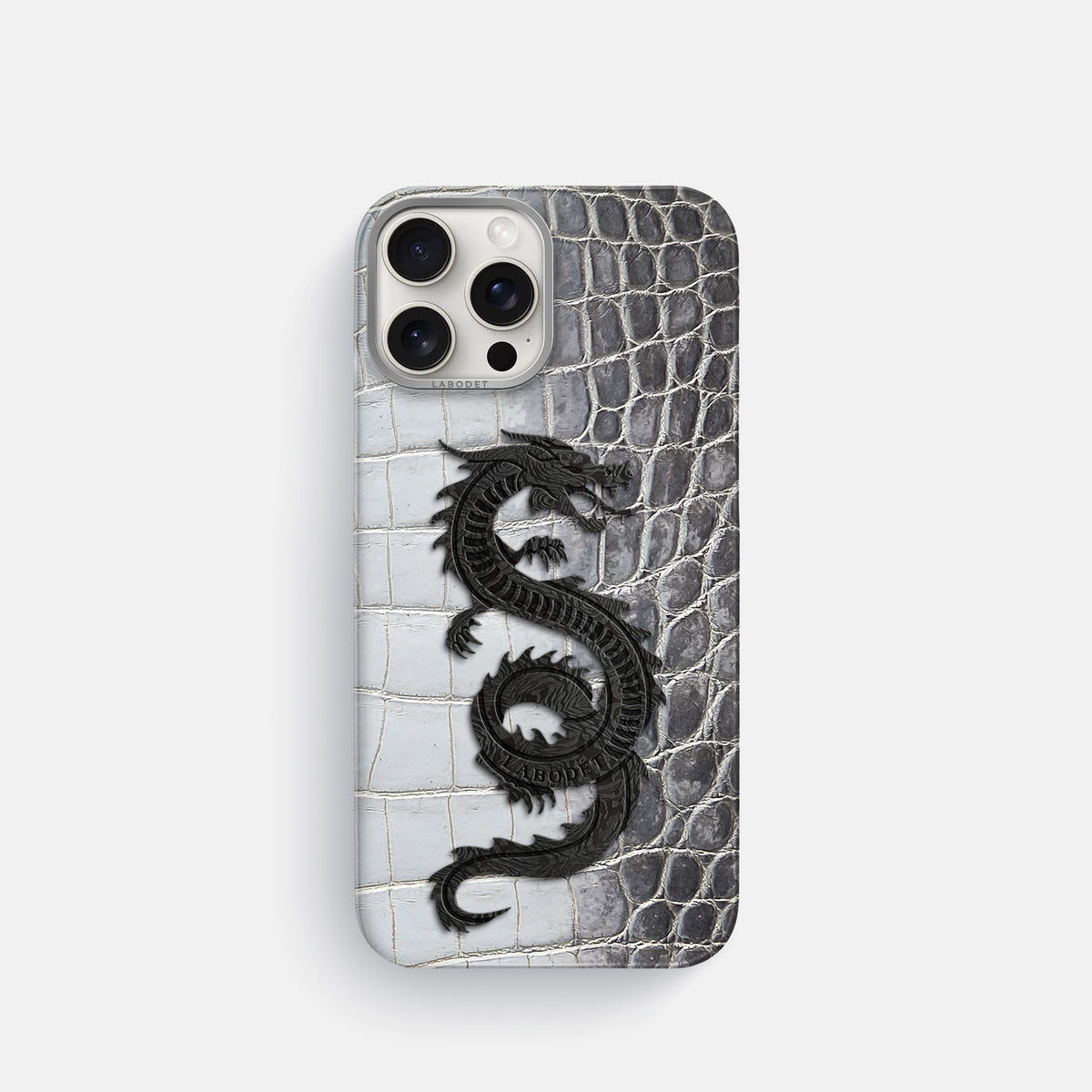 Silver iPhone 16 Pro Classic Case Himalayan Crocodile with Steel Metal -1 | Silver-Steel