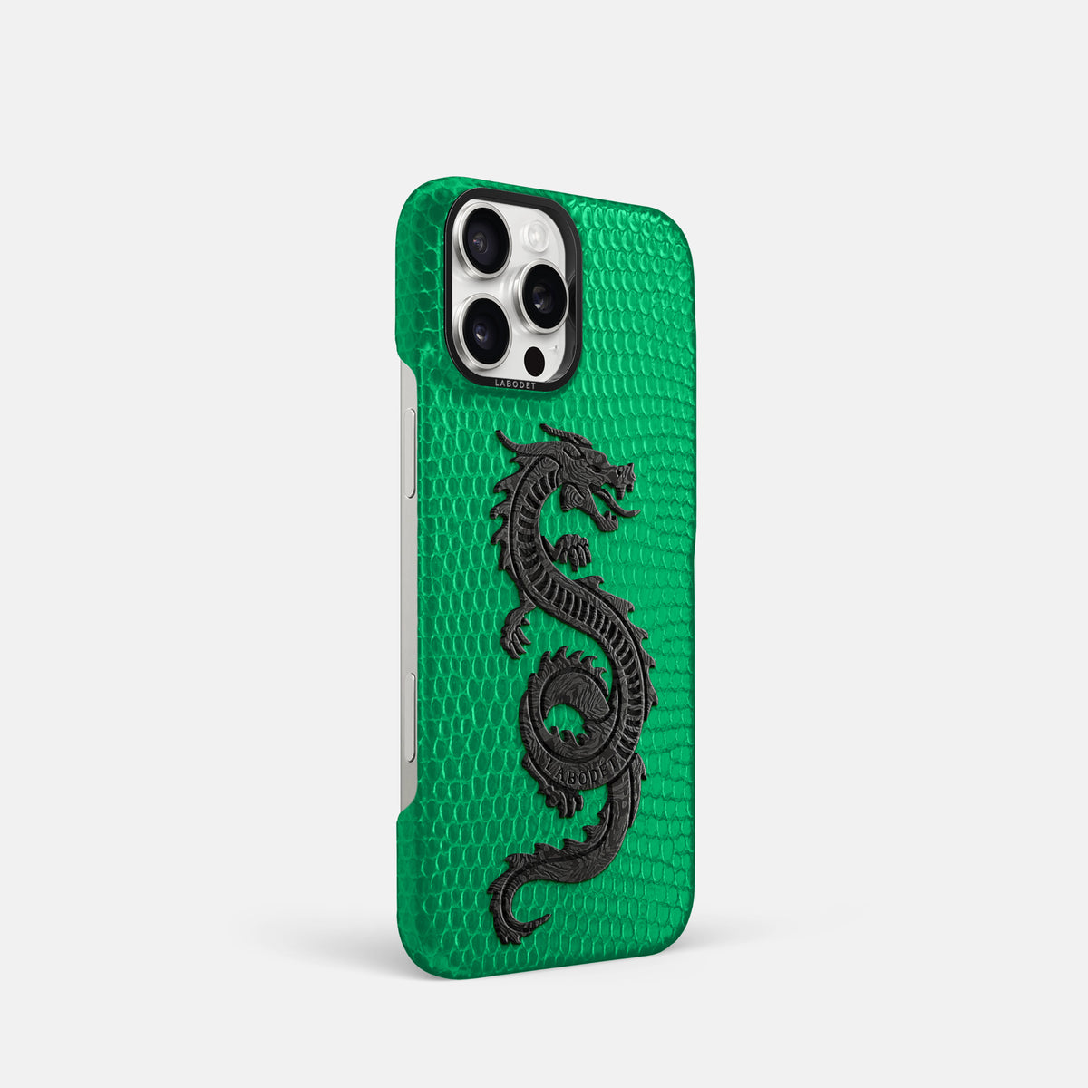 Apple-Green iPhone 16 Pro Classic Case Lizard with Black Metal -2 | Apple-Green-Black