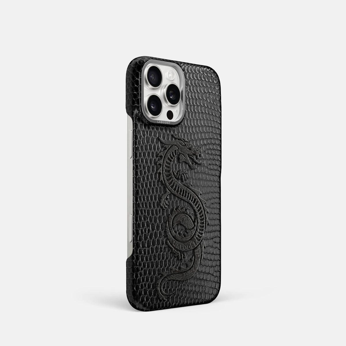 Black iPhone 16 Pro Classic Case Lizard with Steel Metal -2 | Black-Steel