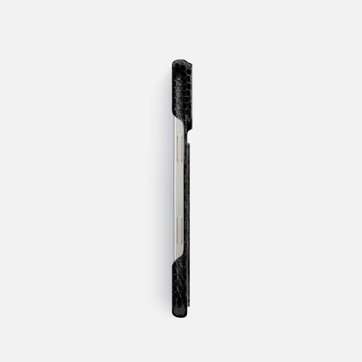 Black iPhone 16 Pro Classic Case Lizard with Steel Metal -3 | Black-Steel