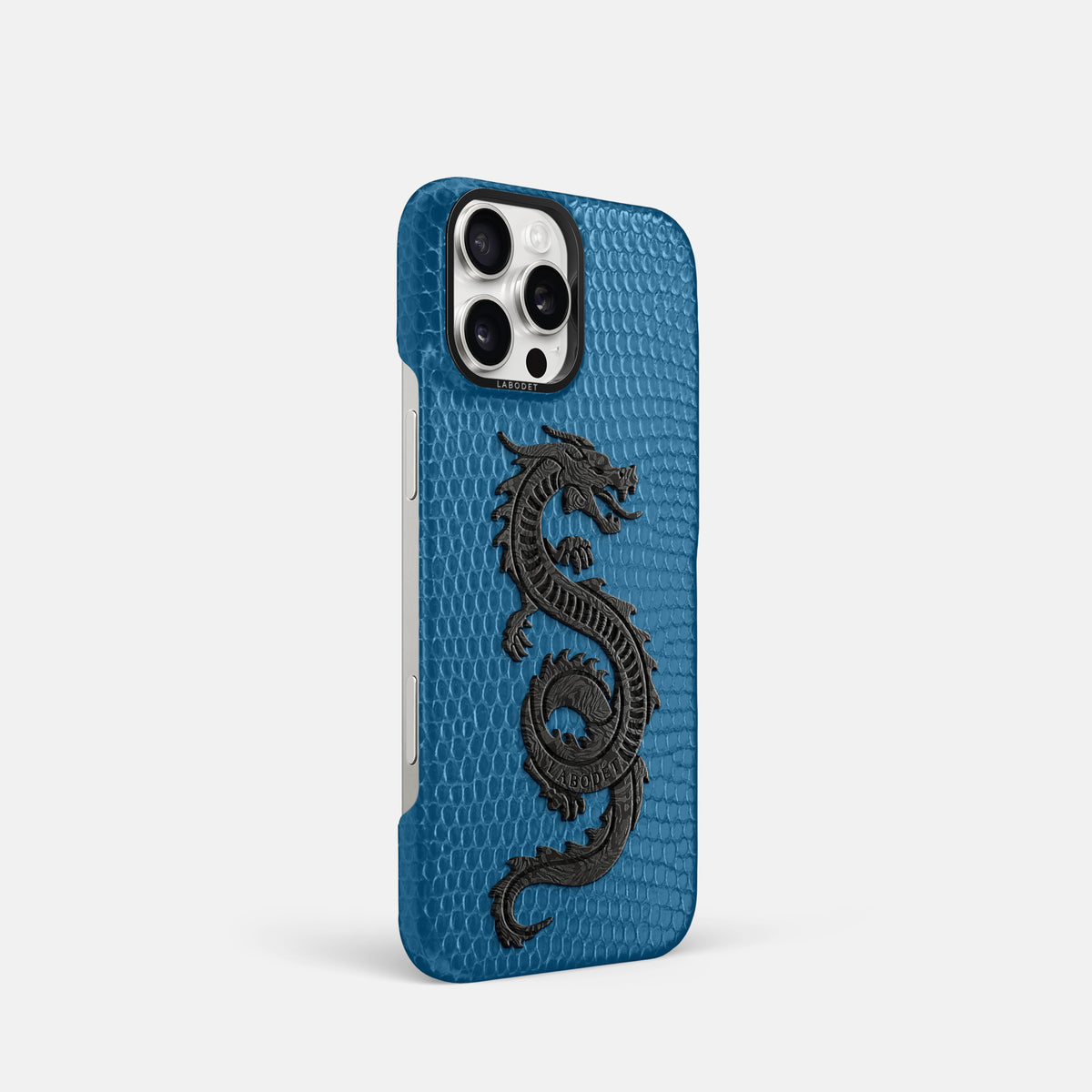 Blue iPhone 16 Pro Classic Case Lizard with Black Metal -2 | Blue-Black