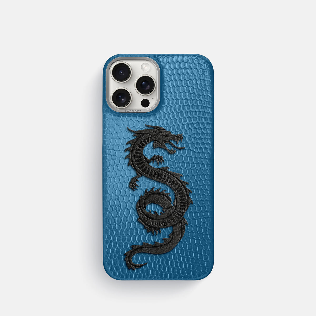 Blue iPhone 16 Pro Classic Case Lizard with Steel Metal -1 | Blue-Steel