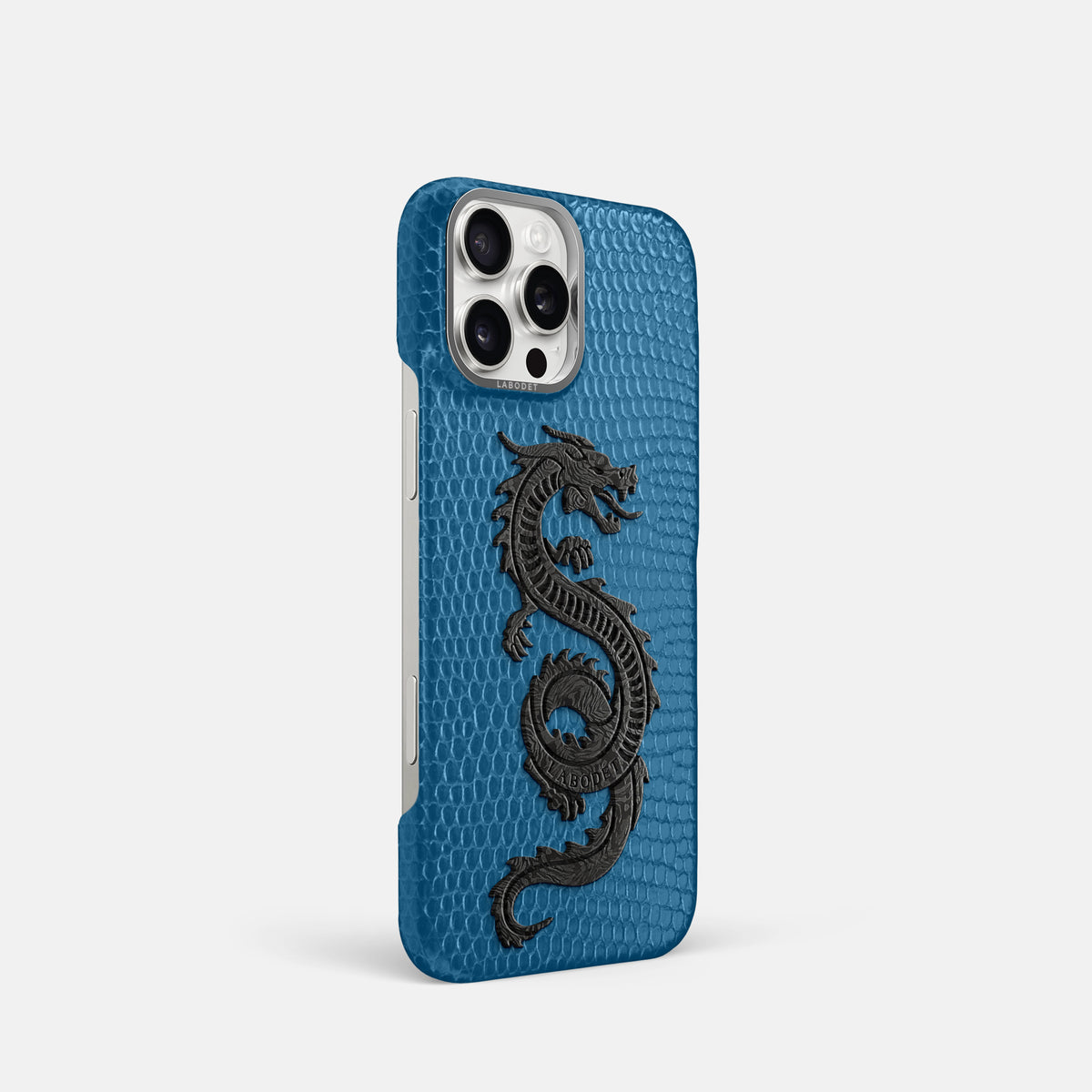 Blue iPhone 16 Pro Classic Case Lizard with Steel Metal -2 | Blue-Steel