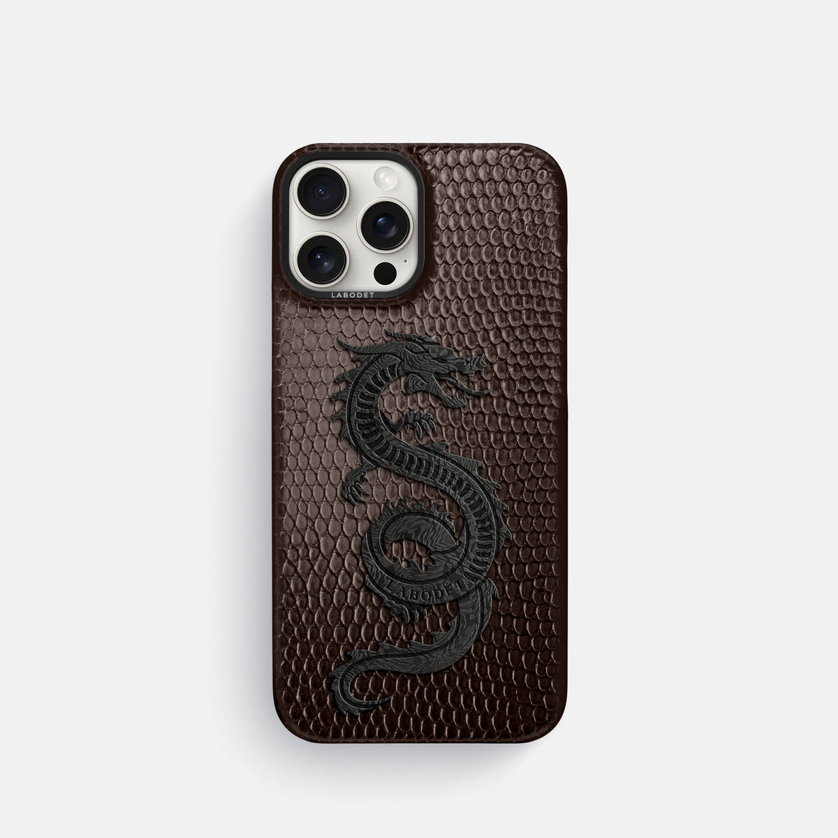 Brown iPhone 16 Pro Classic Case Lizard with Black Metal -1 | Brown-Black