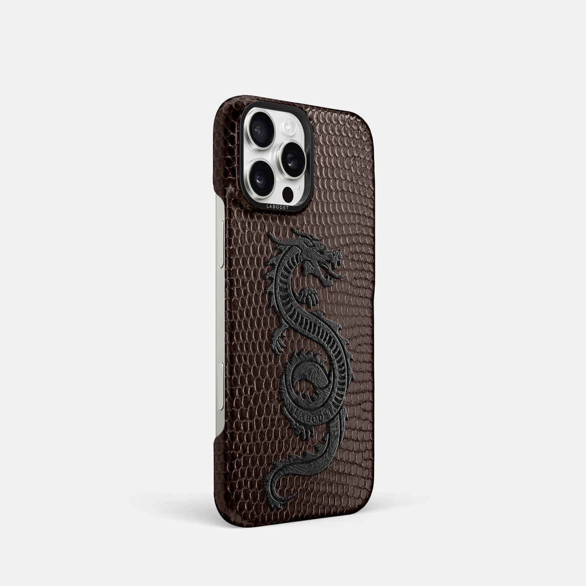 Brown iPhone 16 Pro Classic Case Lizard with Black Metal -2 | Brown-Black