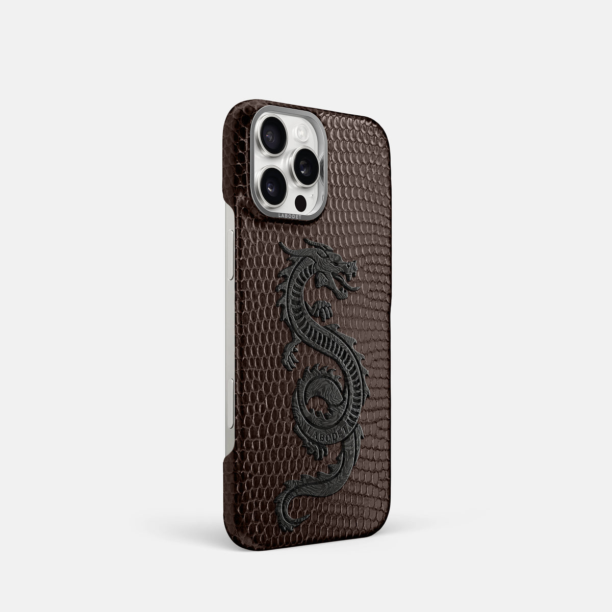 Brown iPhone 16 Pro Classic Case Lizard with Steel Metal -2 | Brown-Steel