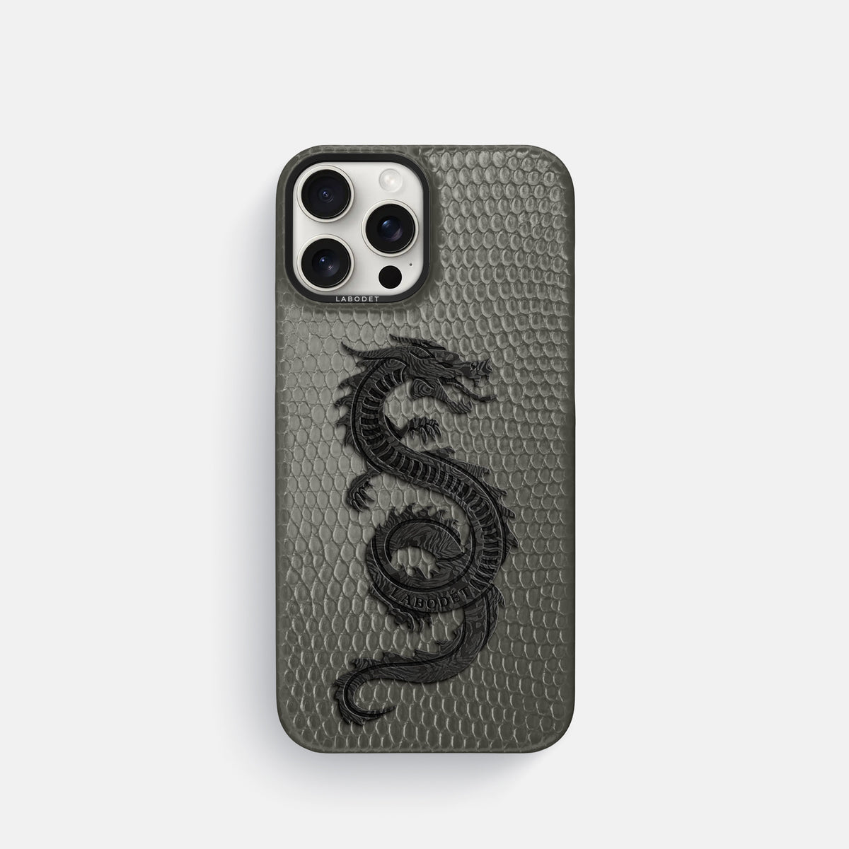Grey iPhone 16 Pro Classic Case Lizard with Black Metal -1 | Grey-Black