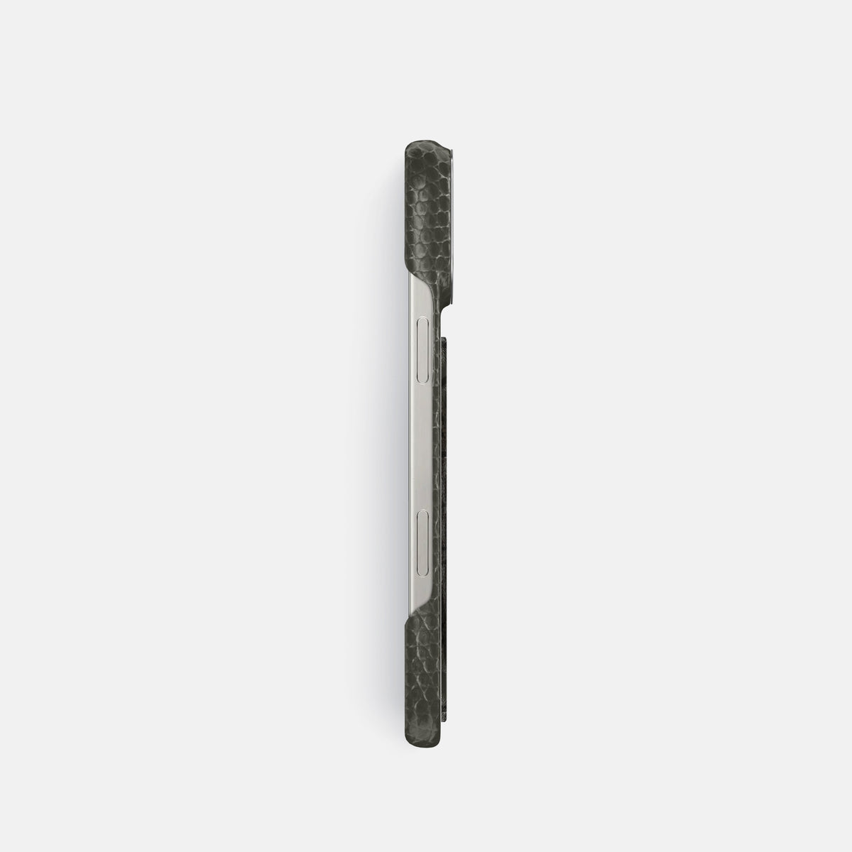Grey iPhone 16 Pro Classic Case Lizard with Steel Metal -3 | Grey-Steel