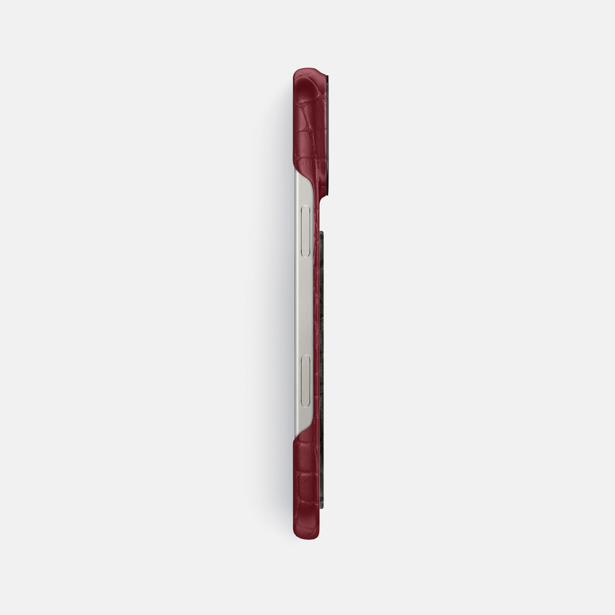 Burgundy iPhone 16 Pro Max Classic Case Alligator with Black Metal -3 | Burgundy-Black