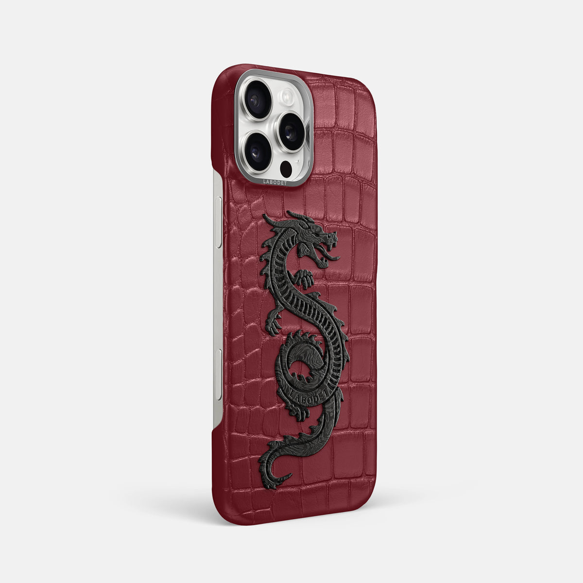 Burgundy iPhone 16 Pro Max Classic Case Alligator with Steel Metal -2 | Burgundy-Steel