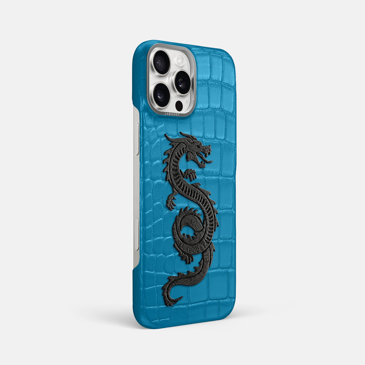 Curaçao-Blue iPhone 16 Pro Max Classic Case Alligator with Steel Metal -2 | Curaçao-Blue-Steel