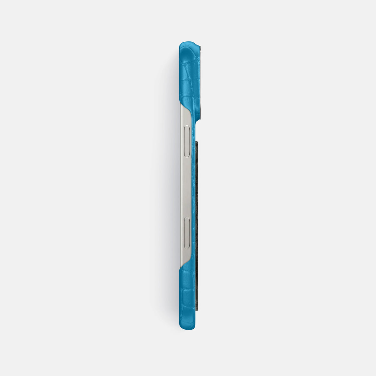Curaçao-Blue iPhone 16 Pro Max Classic Case Alligator with Steel Metal -3 | Curaçao-Blue-Steel