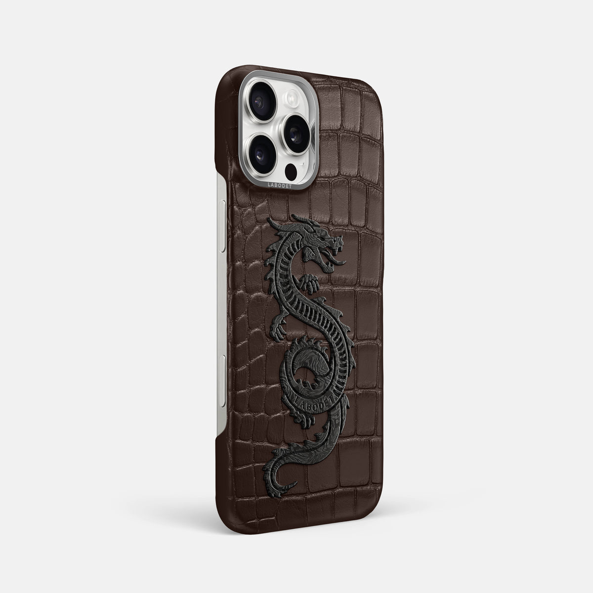 Dark-Brown iPhone 16 Pro Max Classic Case Alligator with Steel Metal -2 | Dark-Brown-Steel