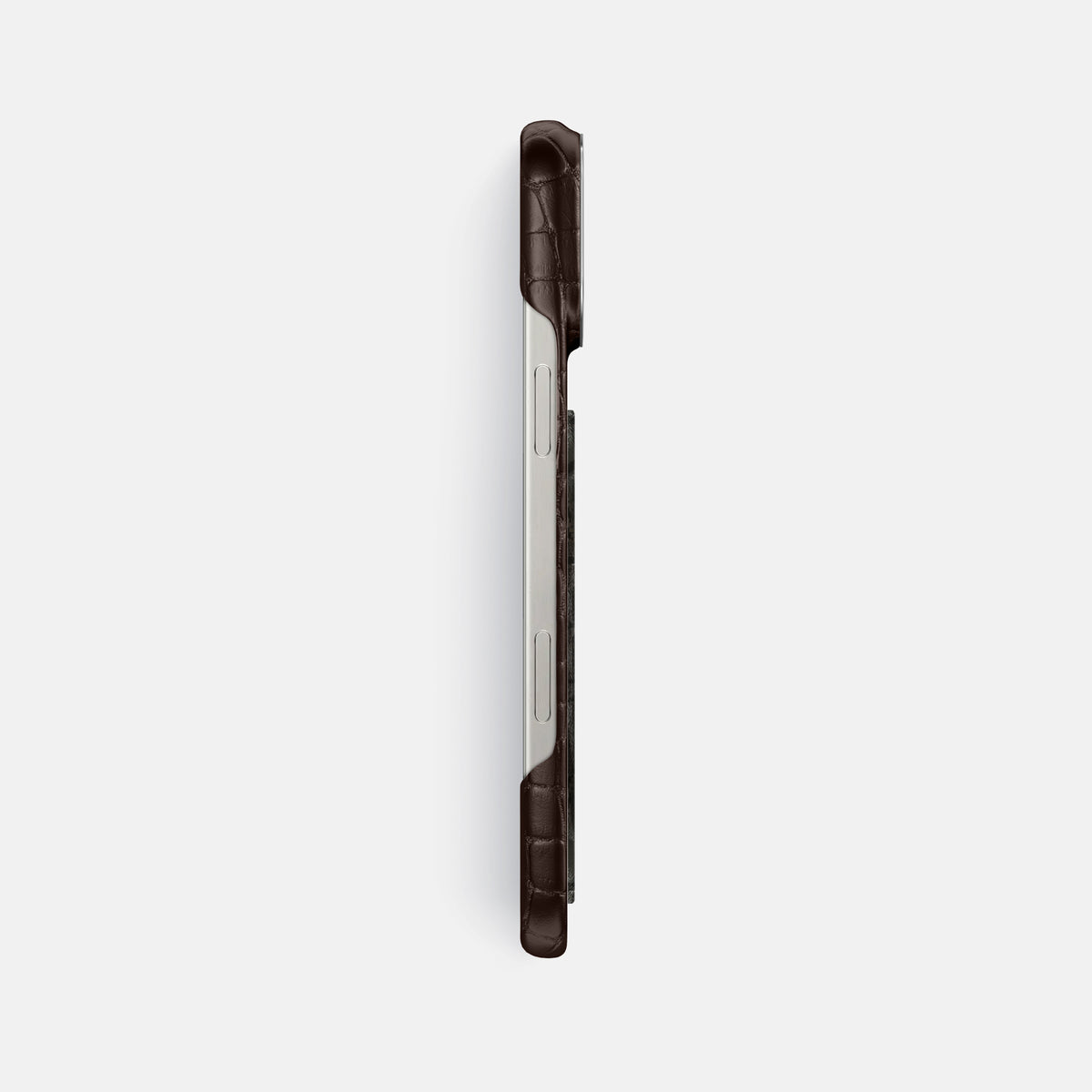 Dark-Brown iPhone 16 Pro Max Classic Case Alligator with Steel Metal -3 | Dark-Brown-Steel