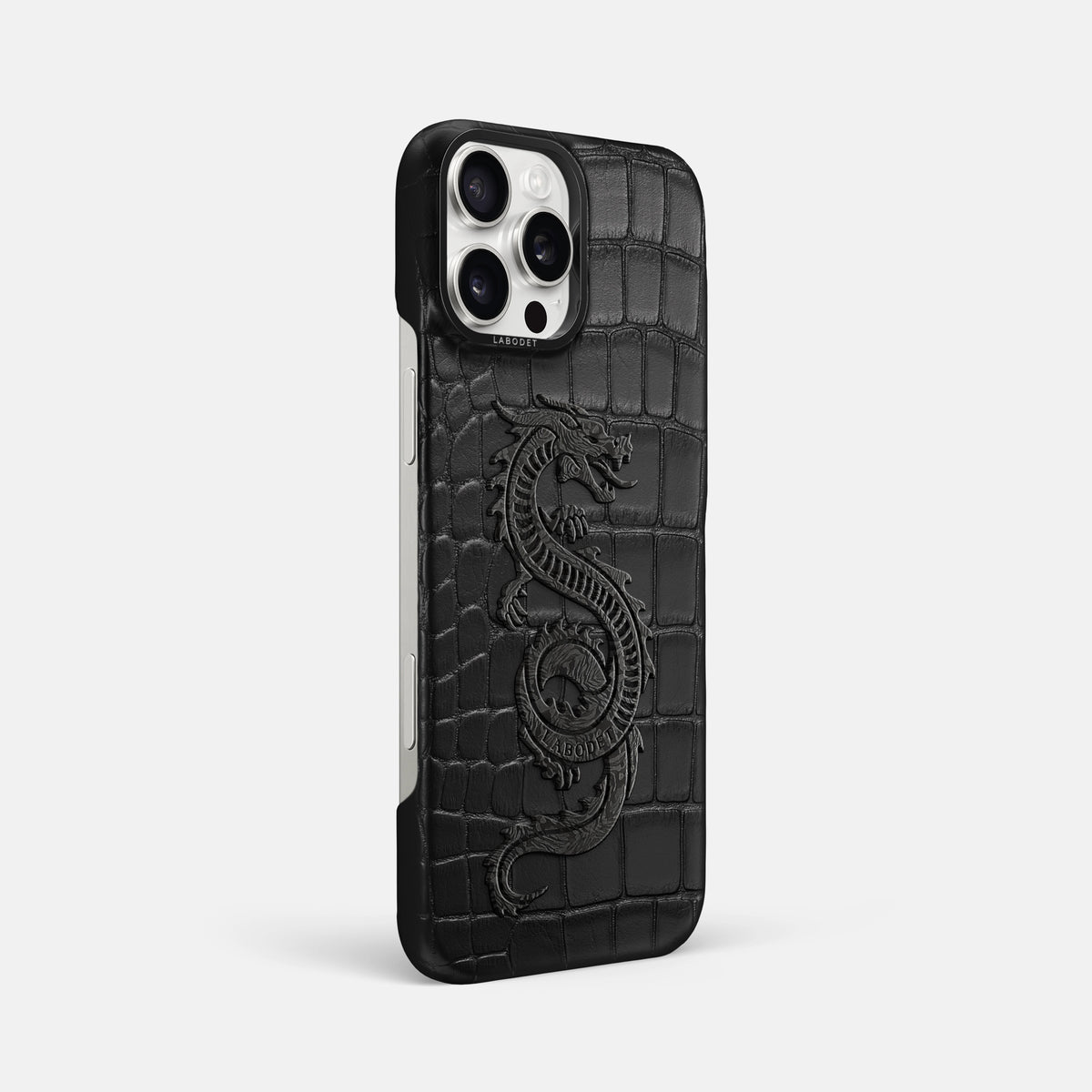 Black iPhone 16 Pro Max Classic Case Alligator with Black Metal -2 | Black-Black