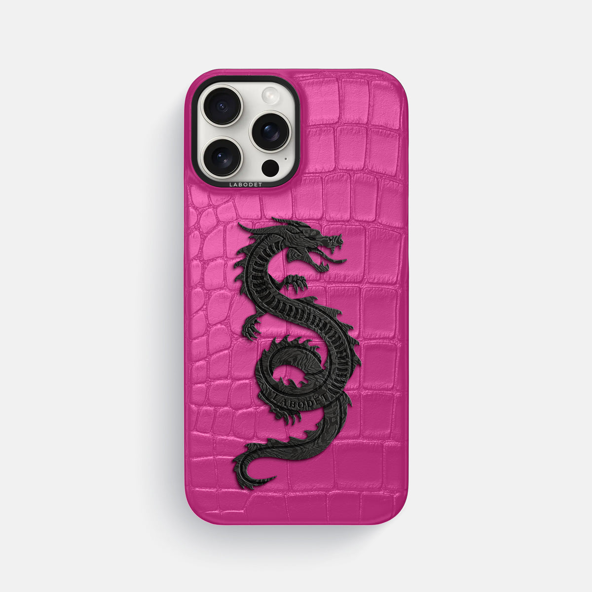 Fuchsia iPhone 16 Pro Max Classic Case Alligator with Black Metal -1 | Fuchsia-Black
