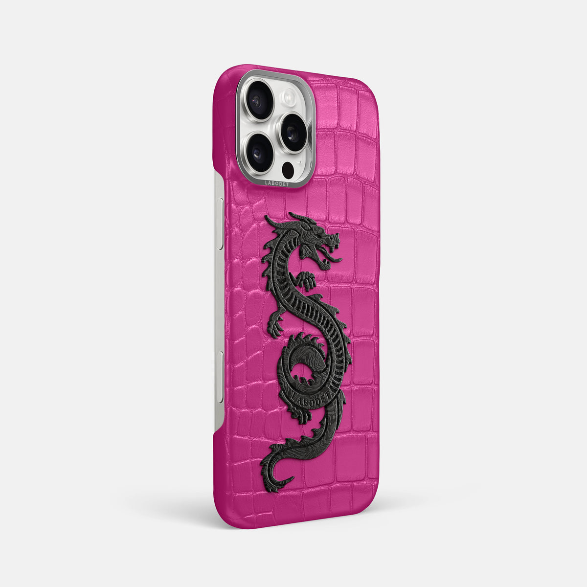 Fuchsia iPhone 16 Pro Max Classic Case Alligator with Steel Metal -2 | Fuchsia-Steel