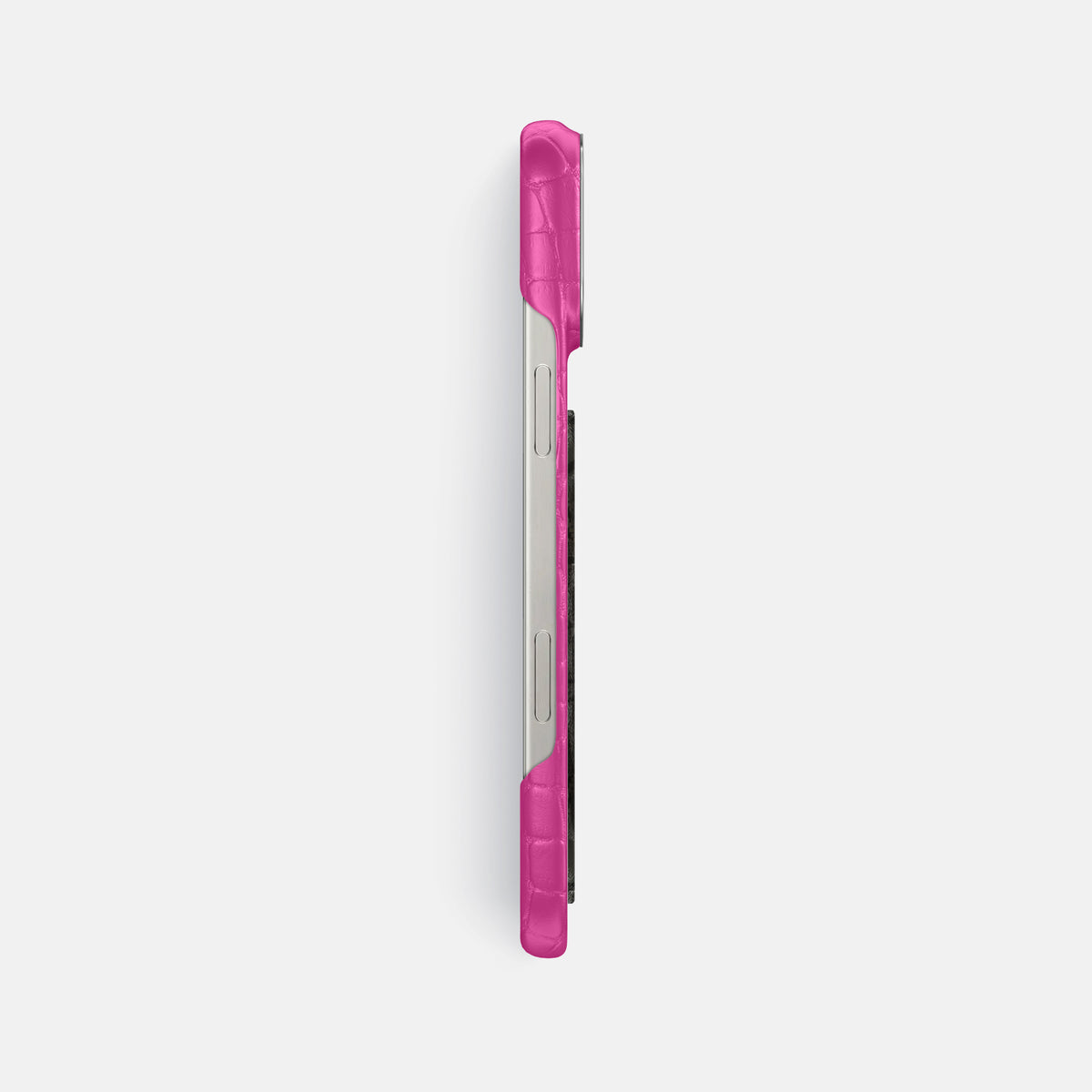 Fuchsia iPhone 16 Pro Max Classic Case Alligator with Steel Metal -3 | Fuchsia-Steel