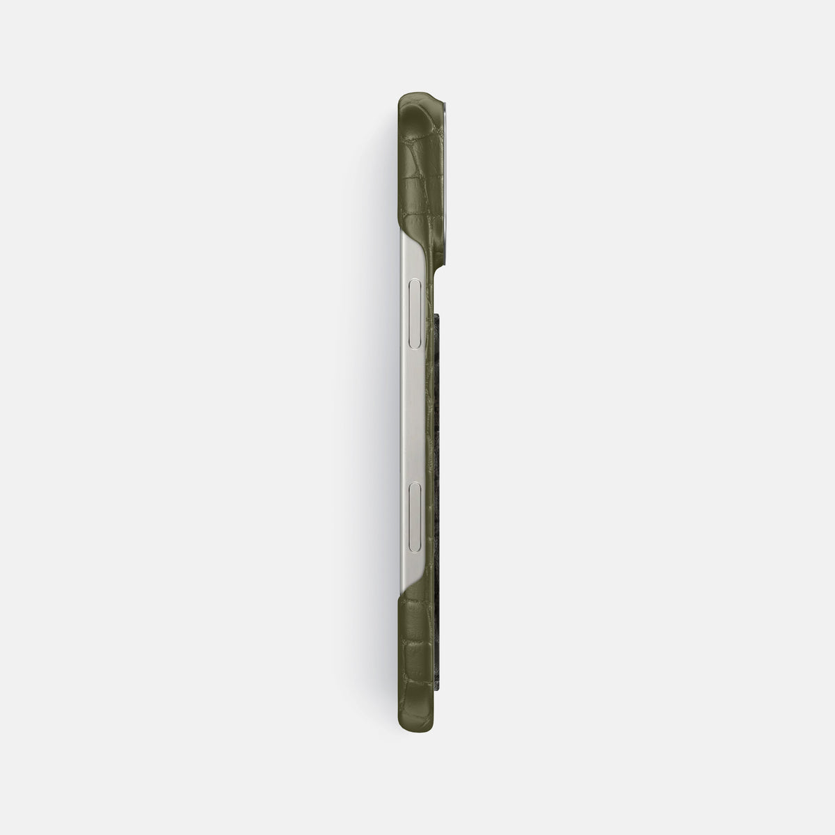 Kaki-Green iPhone 16 Pro Max Classic Case Alligator with Steel Metal -3 | Kaki-Green-Steel