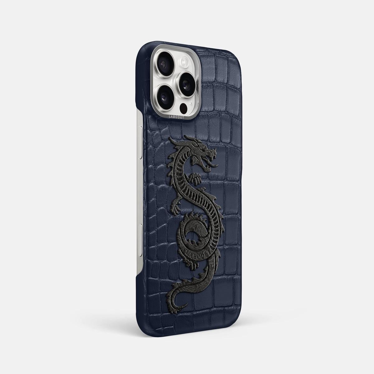 Navy Blue iPhone 16 Pro Max Classic Case Alligator with Steel Metal -2 | Navy-Blue-Steel