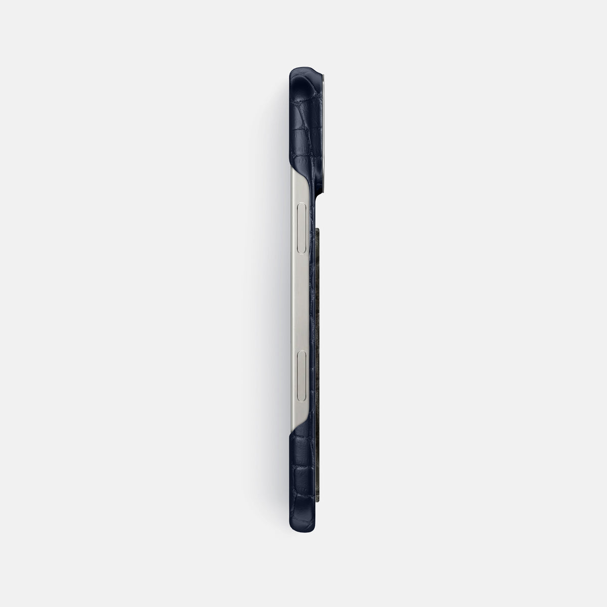 Navy Blue iPhone 16 Pro Max Classic Case Alligator with Steel Metal -3 | Navy-Blue-Steel