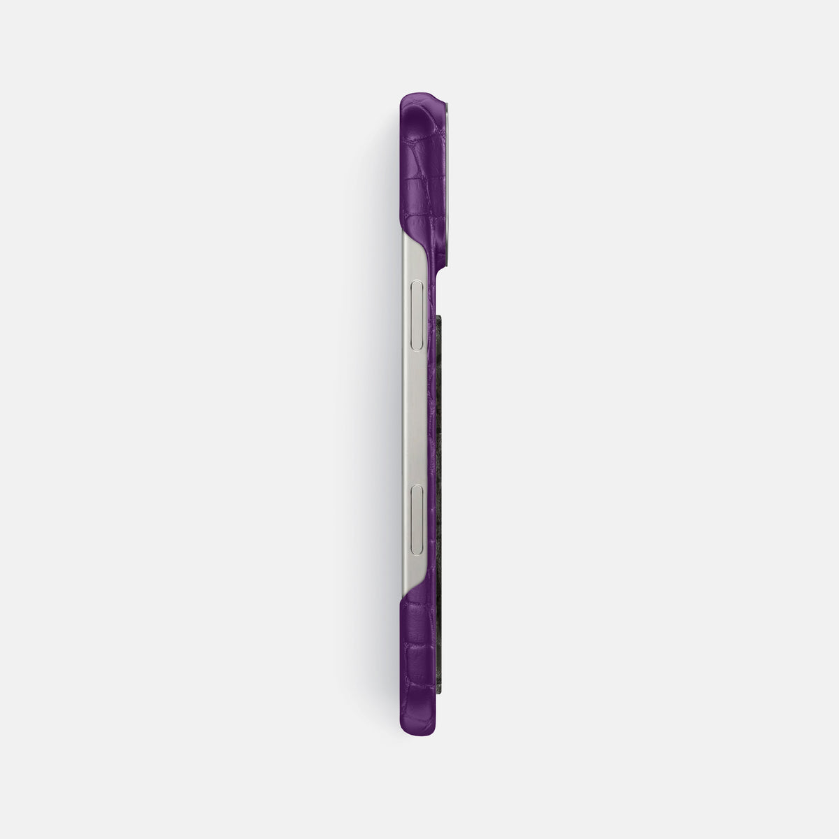 Purple iPhone 16 Pro Max Classic Case Alligator with Steel Metal -3 | Purple-Steel