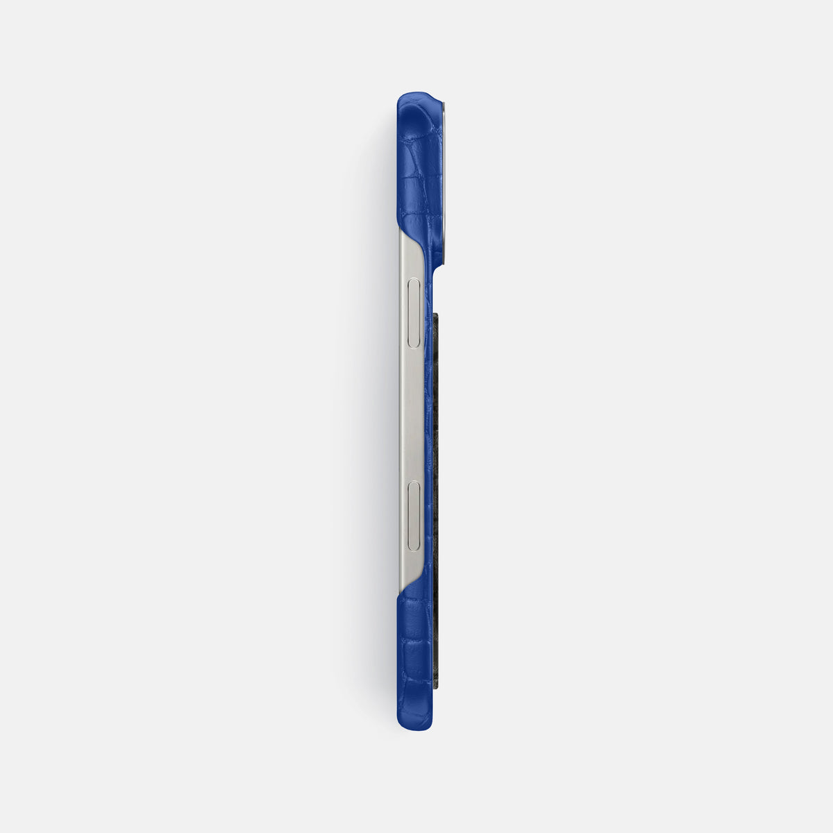 Royal Blue iPhone 16 Pro Max Classic Case Alligator with Steel Metal -3 | Royal-Blue-Steel