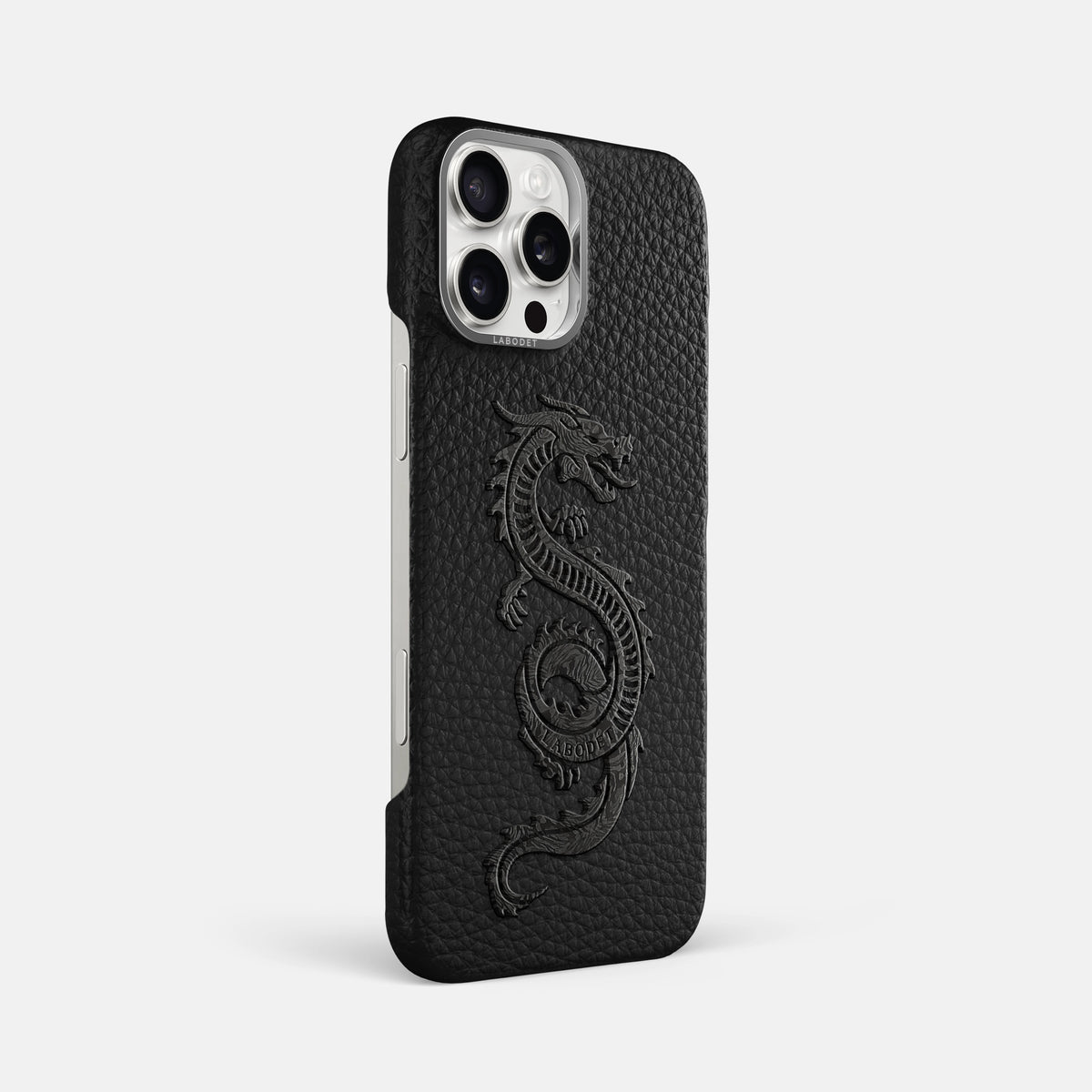 Black iPhone 16 Pro Max Classic Case Calf with Steel Metal -2 | Black-Steel