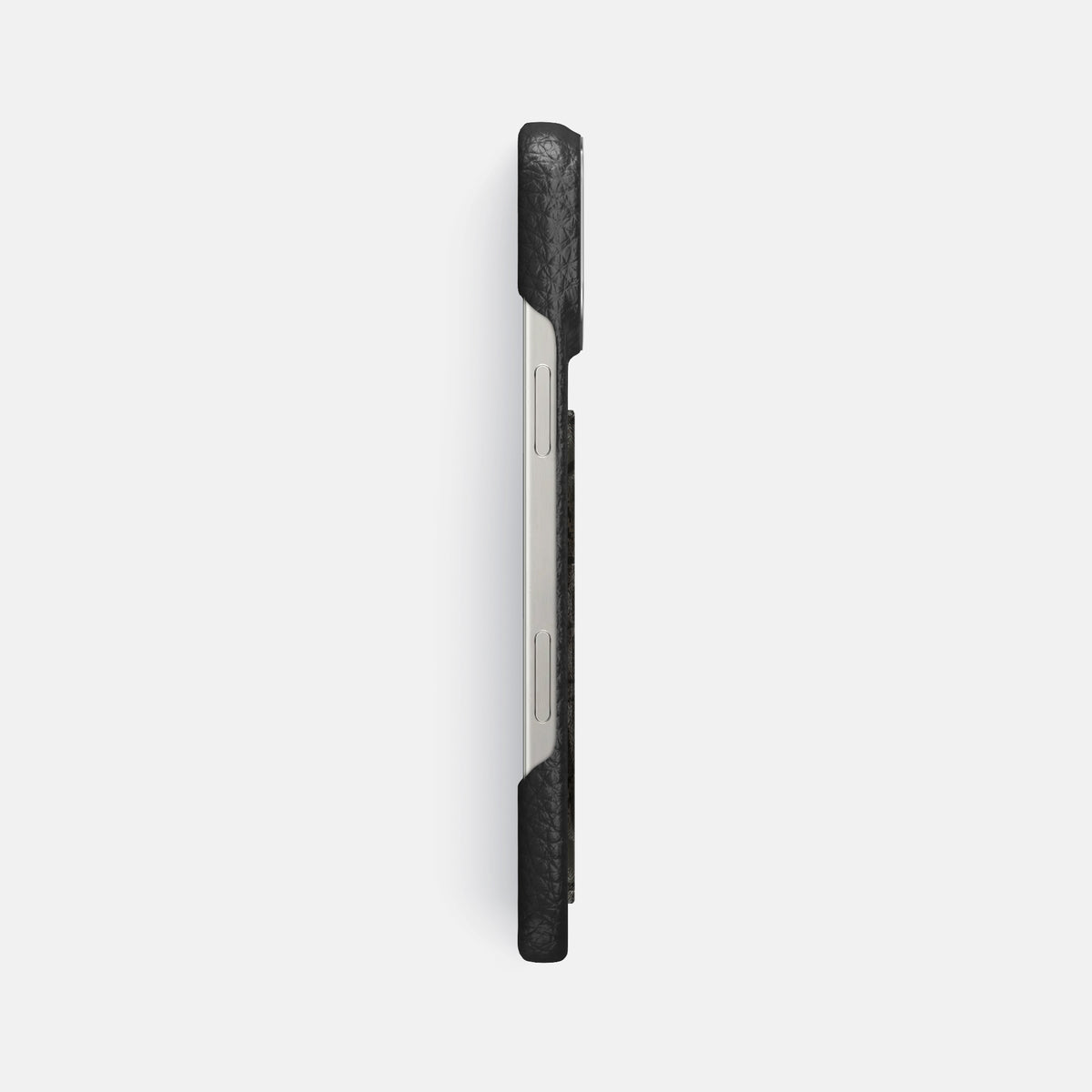 Black iPhone 16 Pro Max Classic Case Calf with Steel Metal -3 | Black-Steel