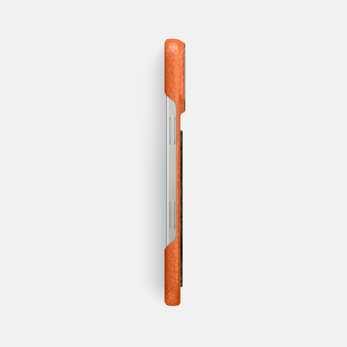 Orange iPhone 16 Pro Max Classic Case Calf with Steel Metal -3 | Orange-Steel