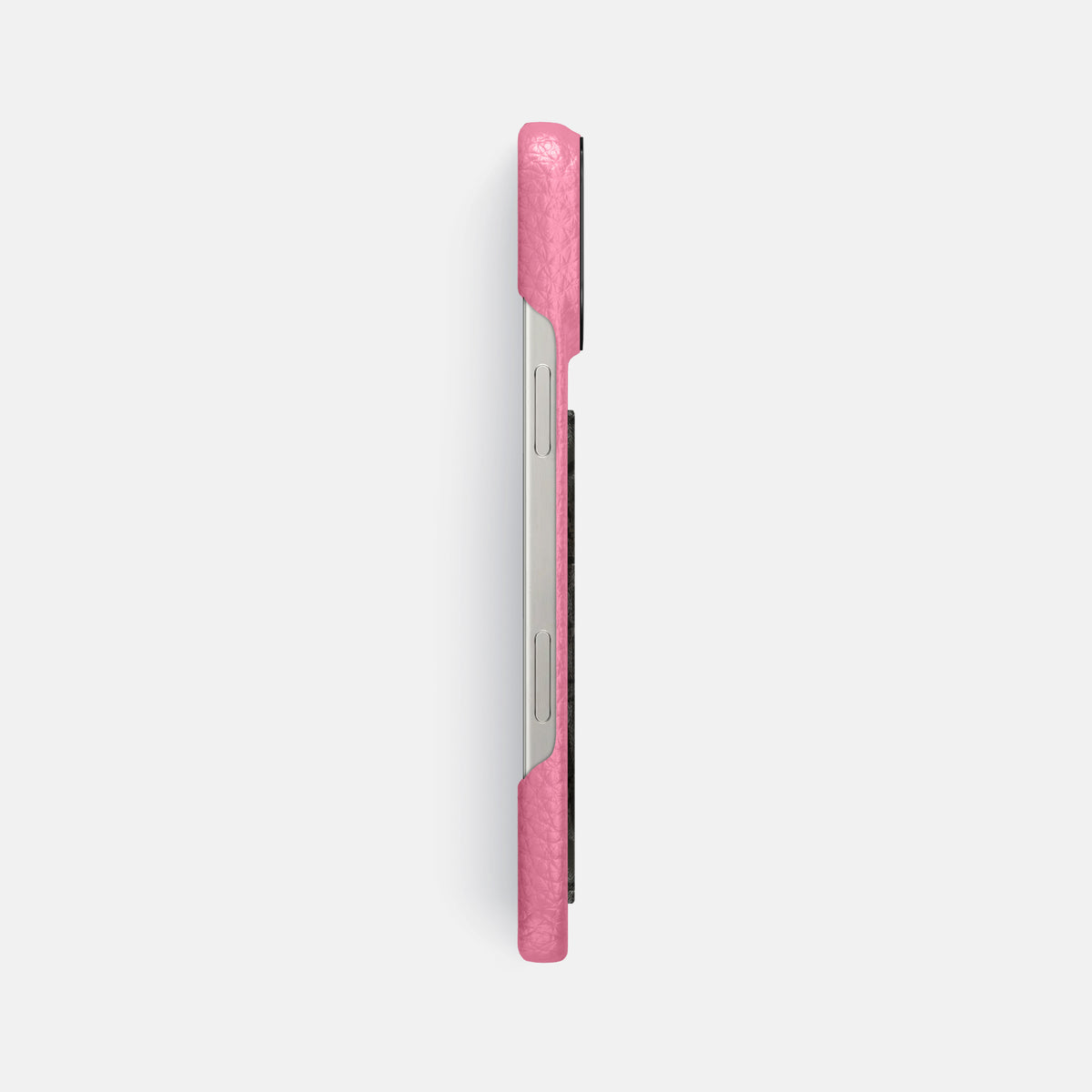 Pink iPhone 16 Pro Max Classic Case Calf with Black Metal -3 | Pink-Black