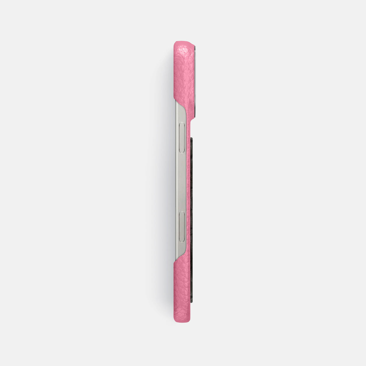 Pink iPhone 16 Pro Max Classic Case Calf with Steel Metal -3 | Pink-Steel