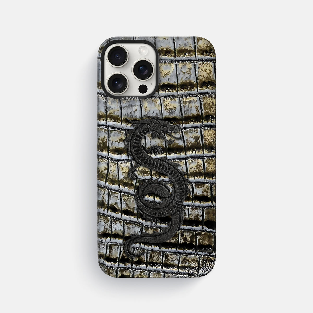 Antique-Bronze iPhone 16 Pro Max Classic Case Himalayan Crocodile with Black Metal -1 | Antique-Bronze-Black